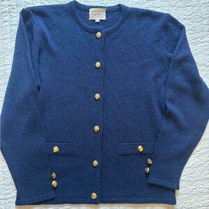 Blue Cardigan with Gold Buttons